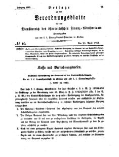 Verordnungsblatt für den Dienstbereich des K.K. Finanzministeriums für die im Reichsrate Vertretenen Königreiche und Länder 18630428 Seite: 1