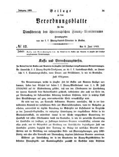 Verordnungsblatt für den Dienstbereich des K.K. Finanzministeriums für die im Reichsrate Vertretenen Königreiche und Länder 18630609 Seite: 1