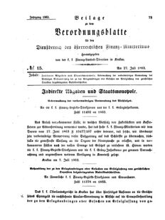 Verordnungsblatt für den Dienstbereich des K.K. Finanzministeriums für die im Reichsrate Vertretenen Königreiche und Länder 18630727 Seite: 1