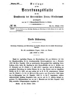 Verordnungsblatt für den Dienstbereich des K.K. Finanzministeriums für die im Reichsrate Vertretenen Königreiche und Länder 18631031 Seite: 1