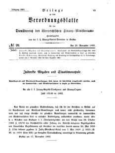 Verordnungsblatt für den Dienstbereich des K.K. Finanzministeriums für die im Reichsrate Vertretenen Königreiche und Länder 18631125 Seite: 1