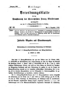 Verordnungsblatt für den Dienstbereich des K.K. Finanzministeriums für die im Reichsrate Vertretenen Königreiche und Länder 18631204 Seite: 1