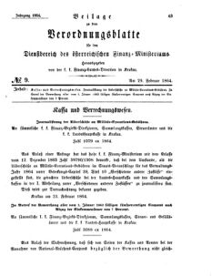 Verordnungsblatt für den Dienstbereich des K.K. Finanzministeriums für die im Reichsrate Vertretenen Königreiche und Länder 18640229 Seite: 1