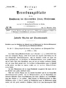 Verordnungsblatt für den Dienstbereich des K.K. Finanzministeriums für die im Reichsrate Vertretenen Königreiche und Länder 18641115 Seite: 1