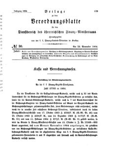 Verordnungsblatt für den Dienstbereich des K.K. Finanzministeriums für die im Reichsrate Vertretenen Königreiche und Länder 18641123 Seite: 1