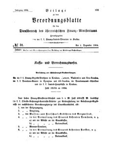 Verordnungsblatt für den Dienstbereich des K.K. Finanzministeriums für die im Reichsrate Vertretenen Königreiche und Länder 18641201 Seite: 1