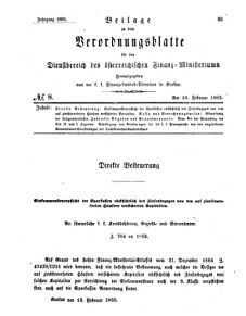 Verordnungsblatt für den Dienstbereich des K.K. Finanzministeriums für die im Reichsrate Vertretenen Königreiche und Länder 18650216 Seite: 1