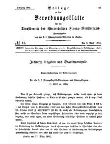 Verordnungsblatt für den Dienstbereich des K.K. Finanzministeriums für die im Reichsrate Vertretenen Königreiche und Länder 18650403 Seite: 1