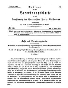 Verordnungsblatt für den Dienstbereich des K.K. Finanzministeriums für die im Reichsrate Vertretenen Königreiche und Länder 18650407 Seite: 1