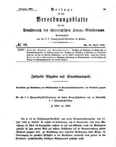 Verordnungsblatt für den Dienstbereich des K.K. Finanzministeriums für die im Reichsrate Vertretenen Königreiche und Länder 18650428 Seite: 1