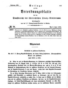 Verordnungsblatt für den Dienstbereich des K.K. Finanzministeriums für die im Reichsrate Vertretenen Königreiche und Länder 18650606 Seite: 1