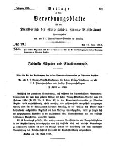 Verordnungsblatt für den Dienstbereich des K.K. Finanzministeriums für die im Reichsrate Vertretenen Königreiche und Länder 18650619 Seite: 1