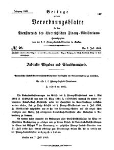 Verordnungsblatt für den Dienstbereich des K.K. Finanzministeriums für die im Reichsrate Vertretenen Königreiche und Länder 18650707 Seite: 1