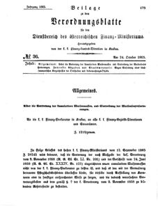 Verordnungsblatt für den Dienstbereich des K.K. Finanzministeriums für die im Reichsrate Vertretenen Königreiche und Länder 18651024 Seite: 1