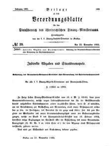 Verordnungsblatt für den Dienstbereich des K.K. Finanzministeriums für die im Reichsrate Vertretenen Königreiche und Länder 18651122 Seite: 1