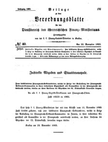 Verordnungsblatt für den Dienstbereich des K.K. Finanzministeriums für die im Reichsrate Vertretenen Königreiche und Länder 18651130 Seite: 1