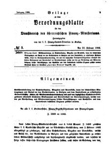 Verordnungsblatt für den Dienstbereich des K.K. Finanzministeriums für die im Reichsrate Vertretenen Königreiche und Länder 18660222 Seite: 1