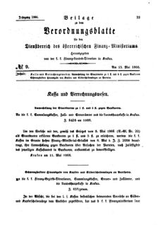 Verordnungsblatt für den Dienstbereich des K.K. Finanzministeriums für die im Reichsrate Vertretenen Königreiche und Länder 18660515 Seite: 1