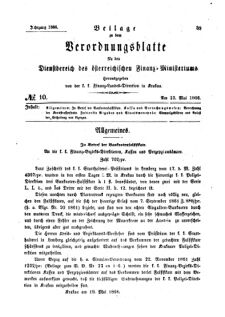 Verordnungsblatt für den Dienstbereich des K.K. Finanzministeriums für die im Reichsrate Vertretenen Königreiche und Länder 18660523 Seite: 1