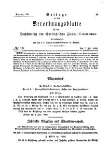 Verordnungsblatt für den Dienstbereich des K.K. Finanzministeriums für die im Reichsrate Vertretenen Königreiche und Länder 18660707 Seite: 1