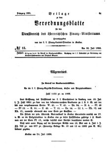 Verordnungsblatt für den Dienstbereich des K.K. Finanzministeriums für die im Reichsrate Vertretenen Königreiche und Länder 18660730 Seite: 1