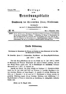 Verordnungsblatt für den Dienstbereich des K.K. Finanzministeriums für die im Reichsrate Vertretenen Königreiche und Länder 18660904 Seite: 1