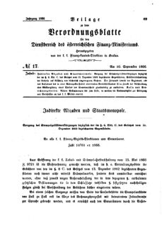 Verordnungsblatt für den Dienstbereich des K.K. Finanzministeriums für die im Reichsrate Vertretenen Königreiche und Länder 18660910 Seite: 1