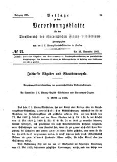 Verordnungsblatt für den Dienstbereich des K.K. Finanzministeriums für die im Reichsrate Vertretenen Königreiche und Länder 18661126 Seite: 1