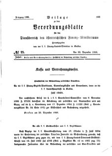 Verordnungsblatt für den Dienstbereich des K.K. Finanzministeriums für die im Reichsrate Vertretenen Königreiche und Länder 18661230 Seite: 1