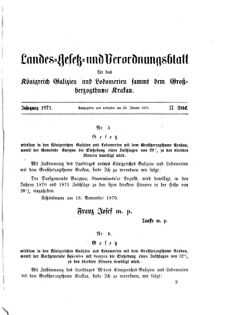 Landes-Gesetz- und Verordnungsblatt für das Königreich Galizien und Lodomerien sammt dem Großherzogthume Krakau 18710123 Seite: 1