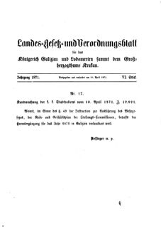 Landes-Gesetz- und Verordnungsblatt für das Königreich Galizien und Lodomerien sammt dem Großherzogthume Krakau