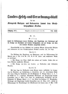 Landes-Gesetz- und Verordnungsblatt für das Königreich Galizien und Lodomerien sammt dem Großherzogthume Krakau 18710515 Seite: 1