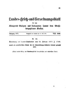 Landes-Gesetz- und Verordnungsblatt für das Königreich Galizien und Lodomerien sammt dem Großherzogthume Krakau 18710518 Seite: 1