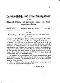 Landes-Gesetz- und Verordnungsblatt für das Königreich Galizien und Lodomerien sammt dem Großherzogthume Krakau 18710613 Seite: 1