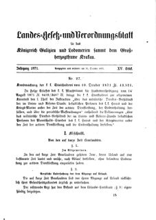 Landes-Gesetz- und Verordnungsblatt für das Königreich Galizien und Lodomerien sammt dem Großherzogthume Krakau 18711031 Seite: 1