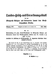 Landes-Gesetz- und Verordnungsblatt für das Königreich Galizien und Lodomerien sammt dem Großherzogthume Krakau 18711223 Seite: 1