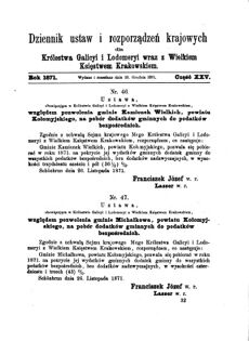 Landes-Gesetz- und Verordnungsblatt für das Königreich Galizien und Lodomerien sammt dem Großherzogthume Krakau 1871bl01 Seite: 133