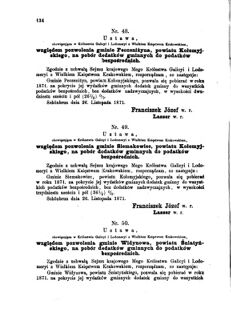 Landes-Gesetz- und Verordnungsblatt für das Königreich Galizien und Lodomerien sammt dem Großherzogthume Krakau 1871bl01 Seite: 134