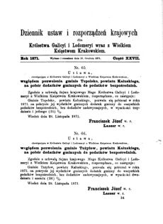 Landes-Gesetz- und Verordnungsblatt für das Königreich Galizien und Lodomerien sammt dem Großherzogthume Krakau 1871bl01 Seite: 141