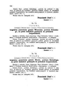 Landes-Gesetz- und Verordnungsblatt für das Königreich Galizien und Lodomerien sammt dem Großherzogthume Krakau 1871bl01 Seite: 144