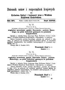 Landes-Gesetz- und Verordnungsblatt für das Königreich Galizien und Lodomerien sammt dem Großherzogthume Krakau 1871bl01 Seite: 147