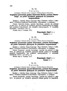 Landes-Gesetz- und Verordnungsblatt für das Königreich Galizien und Lodomerien sammt dem Großherzogthume Krakau 1871bl01 Seite: 148