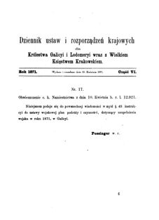 Landes-Gesetz- und Verordnungsblatt für das Königreich Galizien und Lodomerien sammt dem Großherzogthume Krakau 1871bl01 Seite: 15