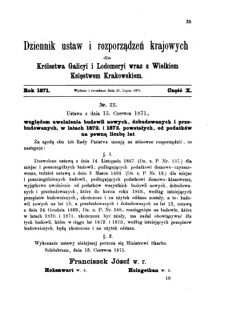 Landes-Gesetz- und Verordnungsblatt für das Königreich Galizien und Lodomerien sammt dem Großherzogthume Krakau 1871bl01 Seite: 35