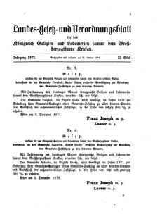 Landes-Gesetz- und Verordnungsblatt für das Königreich Galizien und Lodomerien sammt dem Großherzogthume Krakau 18720113 Seite: 1