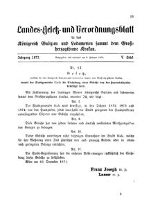 Landes-Gesetz- und Verordnungsblatt für das Königreich Galizien und Lodomerien sammt dem Großherzogthume Krakau 18720209 Seite: 1