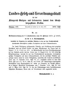 Landes-Gesetz- und Verordnungsblatt für das Königreich Galizien und Lodomerien sammt dem Großherzogthume Krakau 18720312 Seite: 1