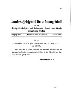 Landes-Gesetz- und Verordnungsblatt für das Königreich Galizien und Lodomerien sammt dem Großherzogthume Krakau 18720414 Seite: 1