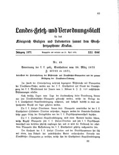 Landes-Gesetz- und Verordnungsblatt für das Königreich Galizien und Lodomerien sammt dem Großherzogthume Krakau 18720421 Seite: 1