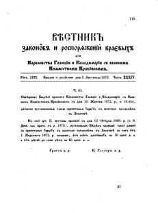 Landes-Gesetz- und Verordnungsblatt für das Königreich Galizien und Lodomerien sammt dem Großherzogthume Krakau 1872bl02 Seite: 115